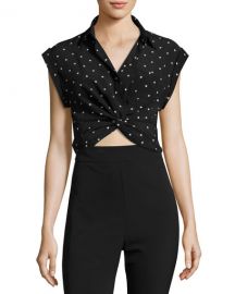 T by Alexander Wang Printed Twist-Front Silk Top at Neiman Marcus